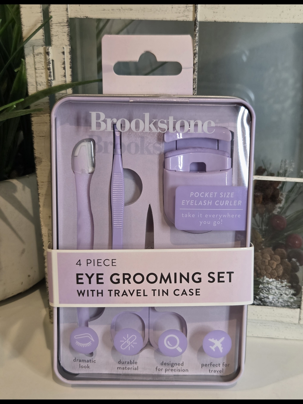 Brookstone Lavender Eye Grooming Set with Travel Tin